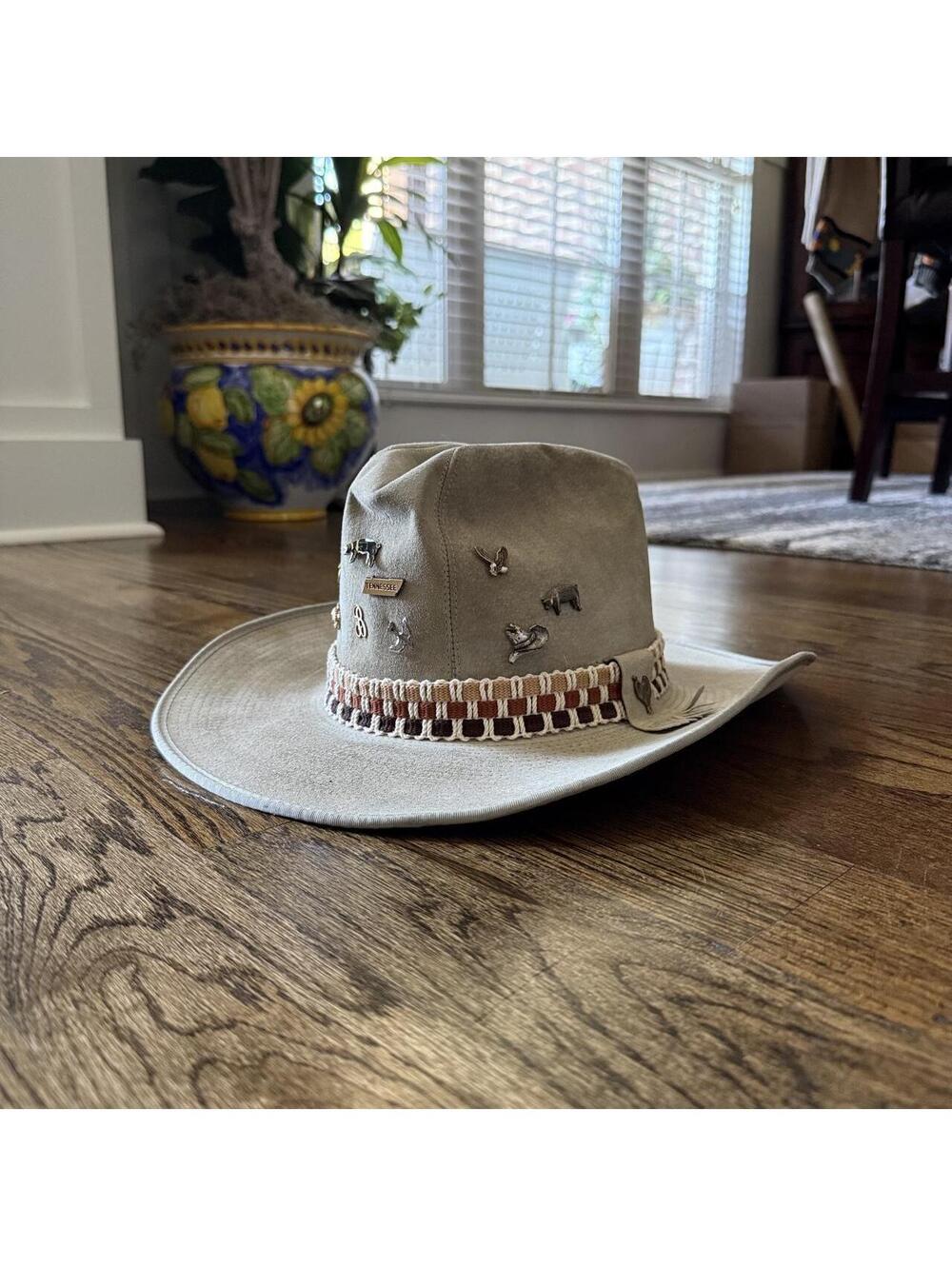 Vintage Suede Pin-Covered Cowboy Hat 🤠